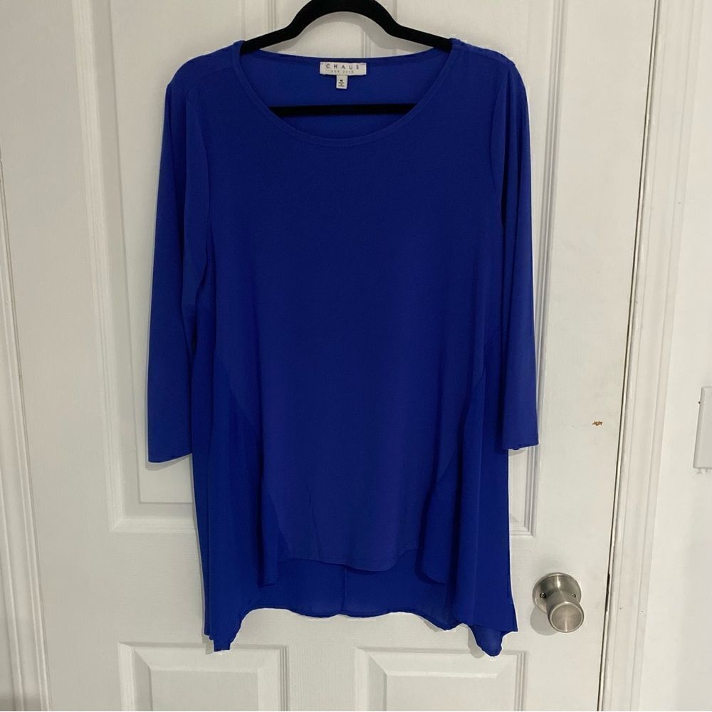 Chaus Bright Blue Stretch Scoopneck Longsleeve Womens Size Medium